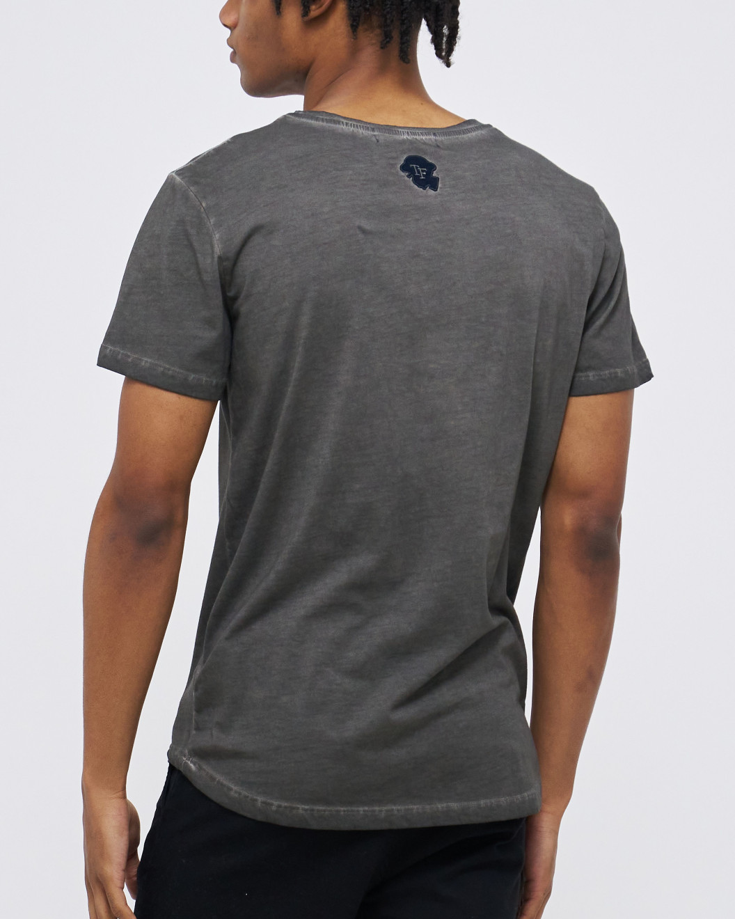 Men's Black Garment Dye Tee shirt, Gym-Fit, Low Neck, Fusilier LDN Poppy & FSLR Logo 