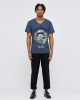 Men's Night Blue Cotton Melange T-Shirt, Velvet Logo, Poppy Fusilier Print in Flock & Rubber Print