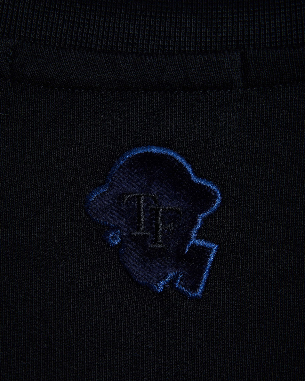 Men's Black Loop-Back Cotton Sweatshirt, with Casual Society Embossed Micro-Leather and Velvet Embroidery