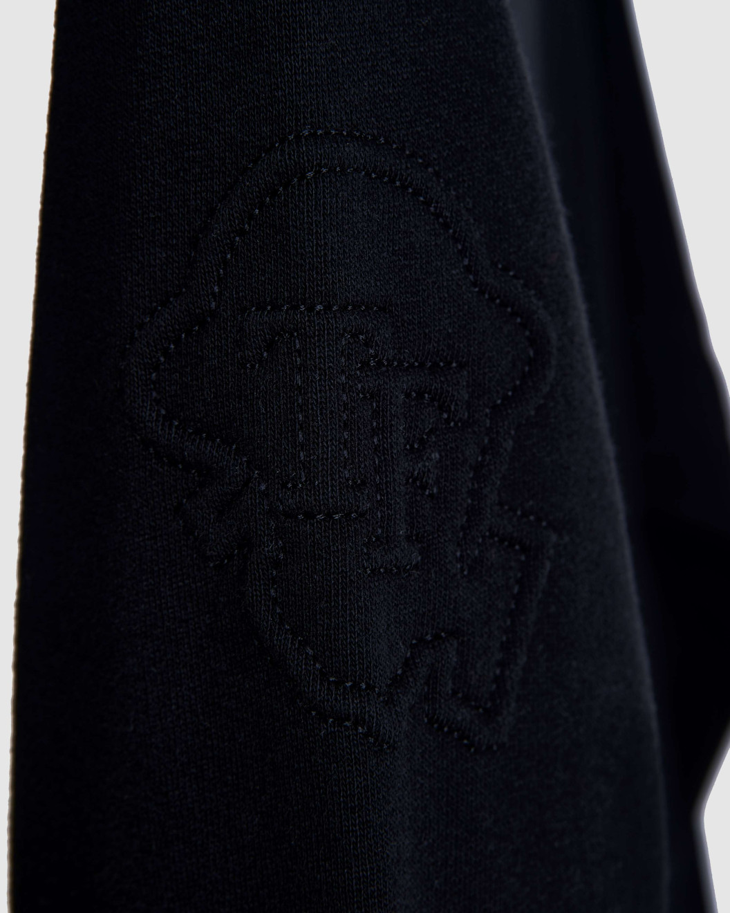 Men's Black Loop-Back Cotton Sweatshirt, with Casual Society Embossed Micro-Leather and Velvet Embroidery