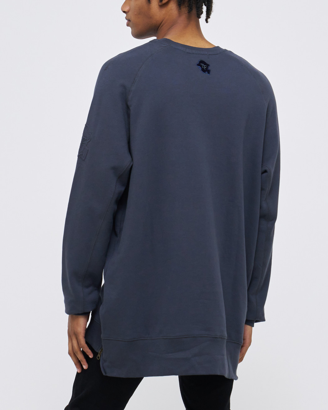 Men's Grey Loop-Back Sweatshirt, with Casual Society Velvet and Micro Leather Applique Embossed Embroidery