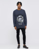 Men's Grey Loop-Back Sweatshirt, with Casual Society Velvet and Micro Leather Applique Embossed Embroidery