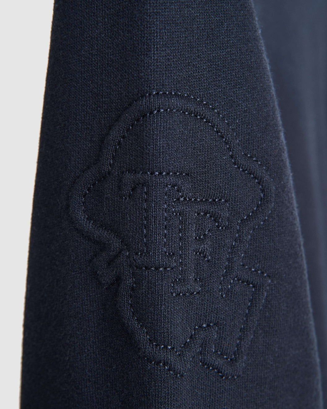 Men's Grey Loop-Back Sweatshirt, with Casual Society Velvet and Micro Leather Applique Embossed Embroidery