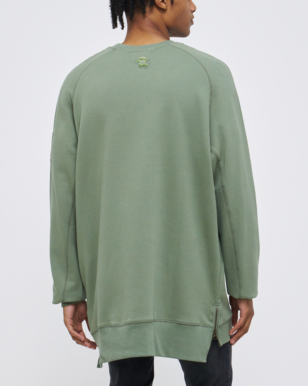 Men's Olive Loop-Back Sweatshirt, with Casual Society Velvet Applique and Embossed Embroidery