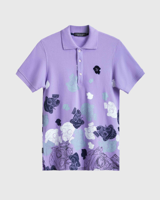 Men's Lilac Pique Polo, with Camoflague Print and Fusilier LDN Velvet Logo