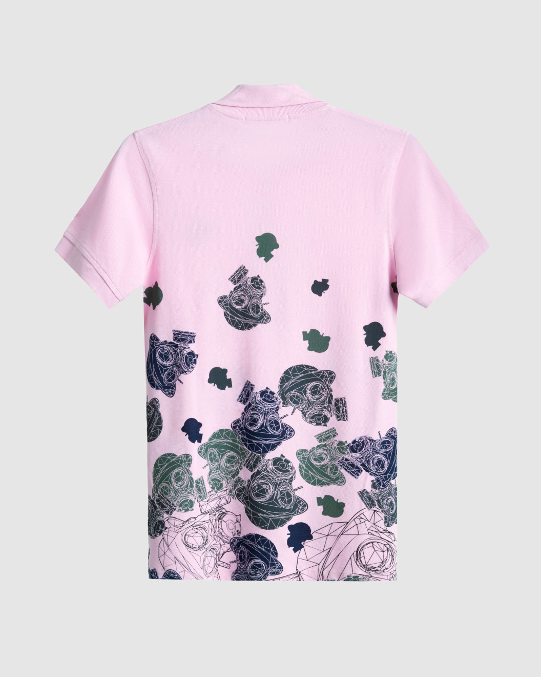 Men's Pink Pique Polo, with Camoflague Print and Casual Velvet Logo