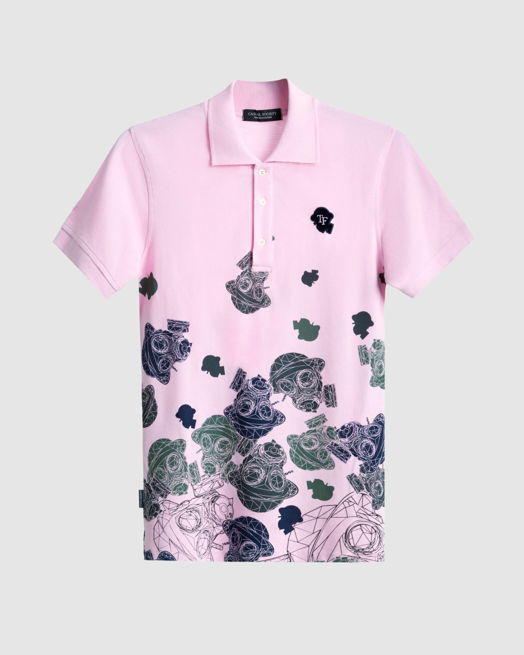 Men's Pink Pique Polo, with Camoflague Print and Casual Velvet Logo