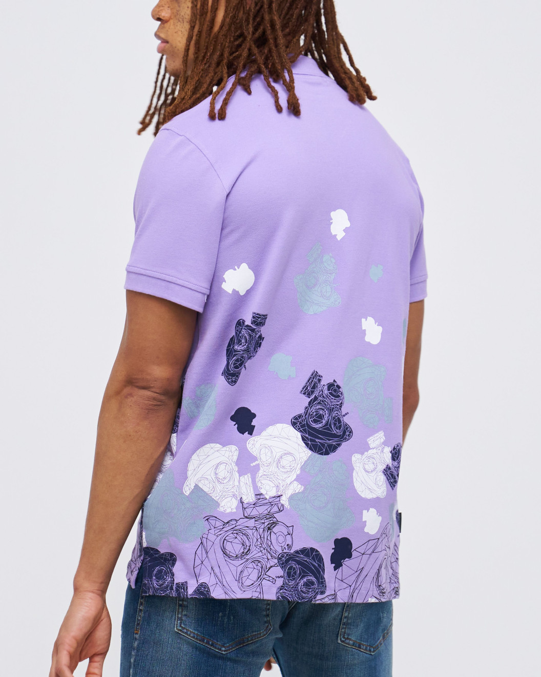 Men's Lilac Pique Polo, with Camoflague Print and Fusilier LDN Velvet Logo