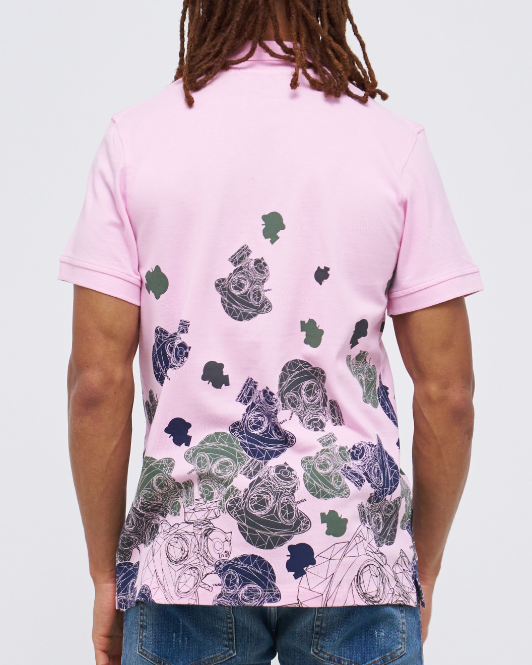 Men's Pink Pique Polo, with Camoflague Print and Casual Velvet Logo