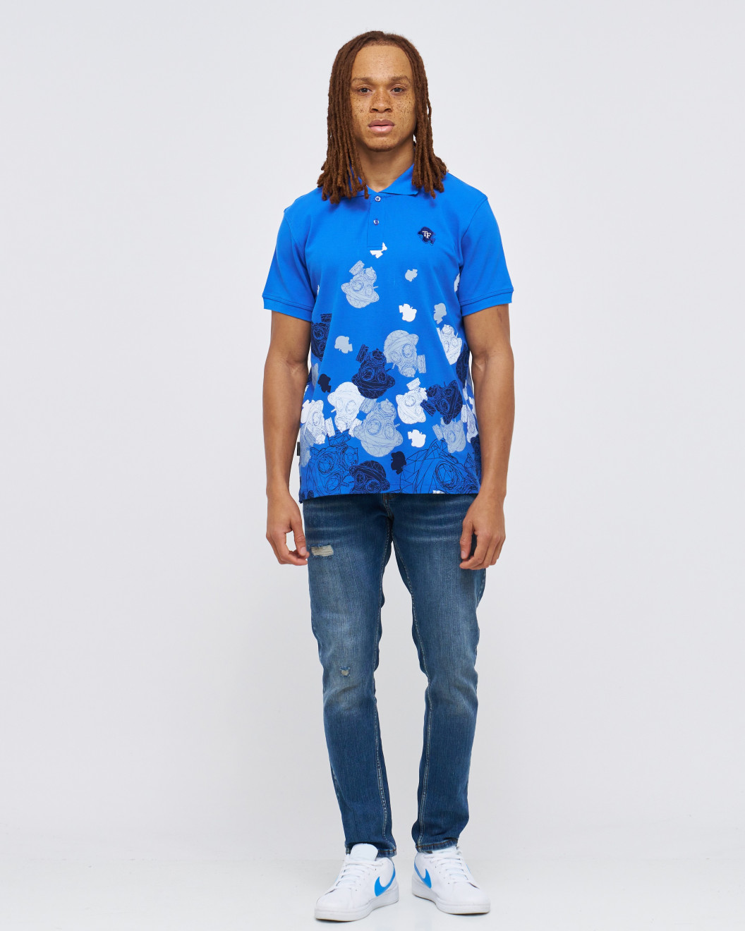 Men's Dazzling Blue Pique Polo, with Camoflague Print and Fusilier LDN Velvet Logo