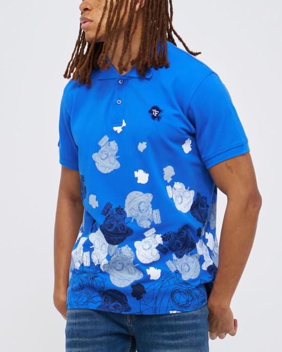 Men's Dazzling Blue Pique Polo, with Camoflague Print and Fusilier LDN Velvet Logo