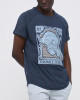 Men's Night Blue, Cotton T-Shirt, Raglan Cut, with Light Blue Imbossed Rubber Print & Velvet Applique Logo