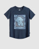 Men's Night Blue, Cotton T-Shirt, Raglan Cut, with Light Blue Imbossed Rubber Print & Velvet Applique Logo