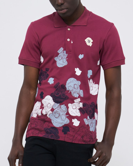 Men's Bordeux Pique Polo, with Camoflague Print and Casual Society Velvet Logo