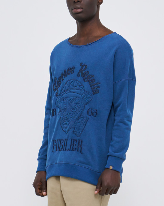 Men's Grey Melange Loop Back Sweatshirt, with Casual Society Micro-Leather Applique Embroidery 