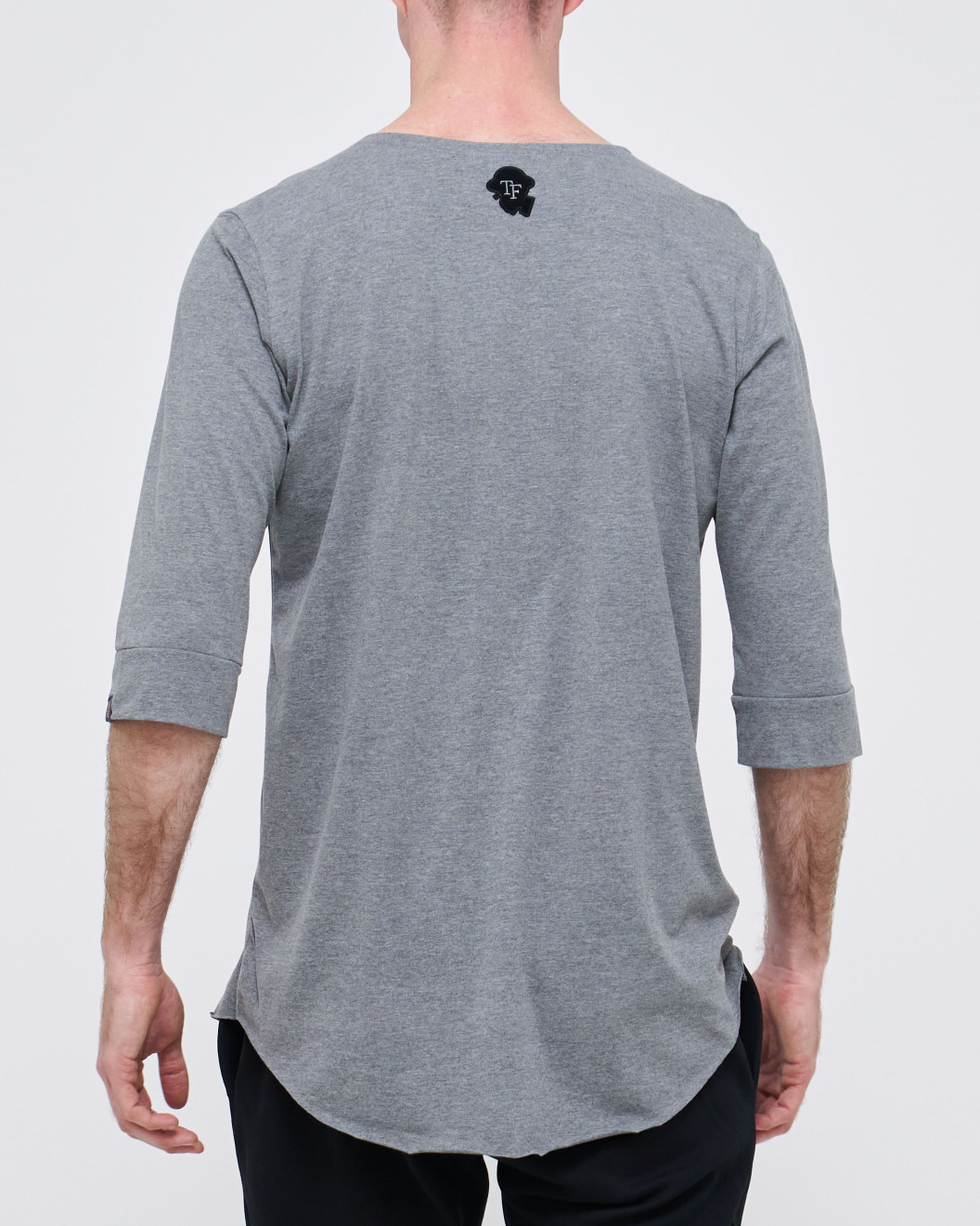 Men's Statue Grey Crop sleeve T-Shirt, Gym-Fit, Low Neck, Laminate and Velvet Logo 