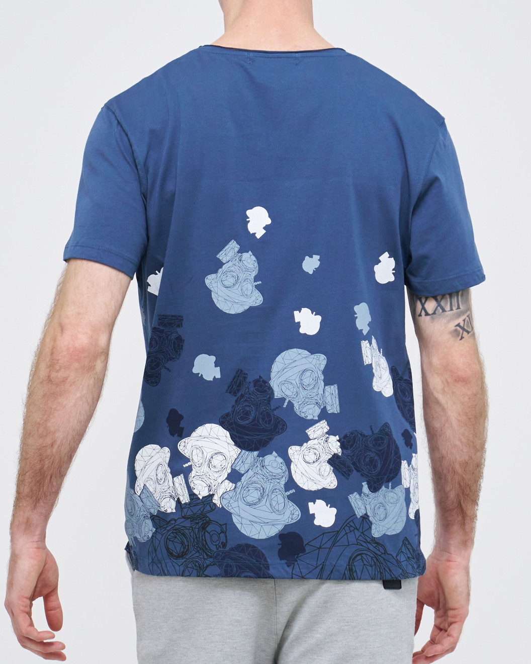 Men's Hazel Blue V-Neck T-Shirt, Velvet Fusilier Logo & Camoflage Fusilier Print